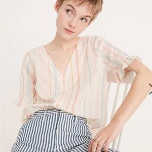 Madewell Village Ruffle-Sleeve Shirt in Rainbow Stripe